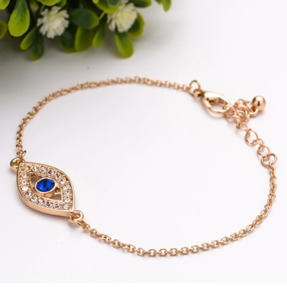 Blue CZ Evil eye Bracelet 7 to 9 inches adjustable
